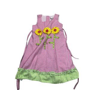 Girl's Rare Editions Pink Gingham Dress With Embroidered Sunflowers Sz 6